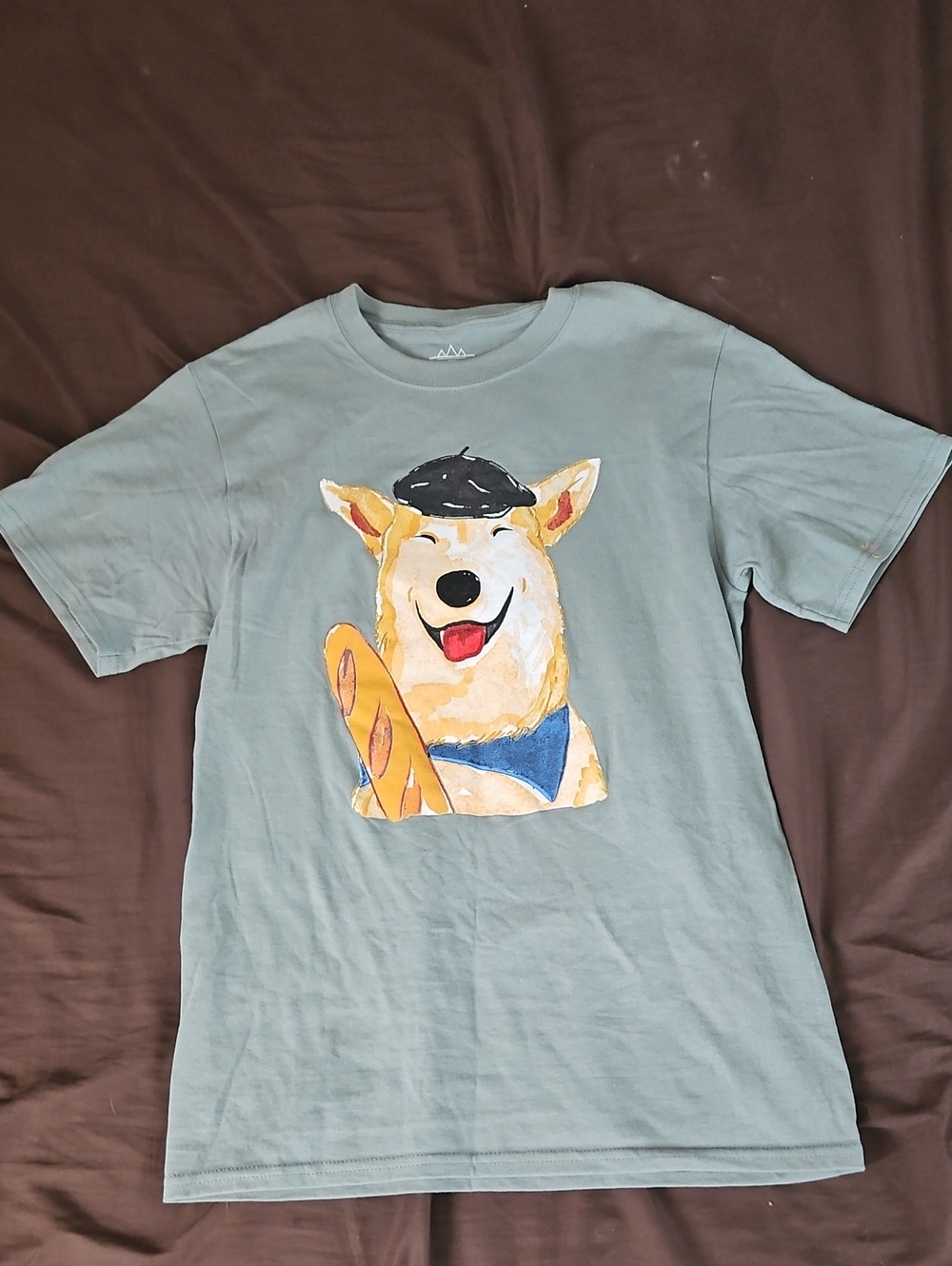 Altru Light Blue Dog Graphic Tee with Smiling Corgi